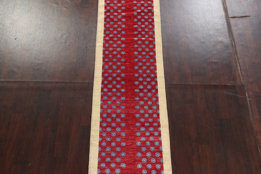 Red Gabbeh Kashkoli Oriental Runner Rug 3x10