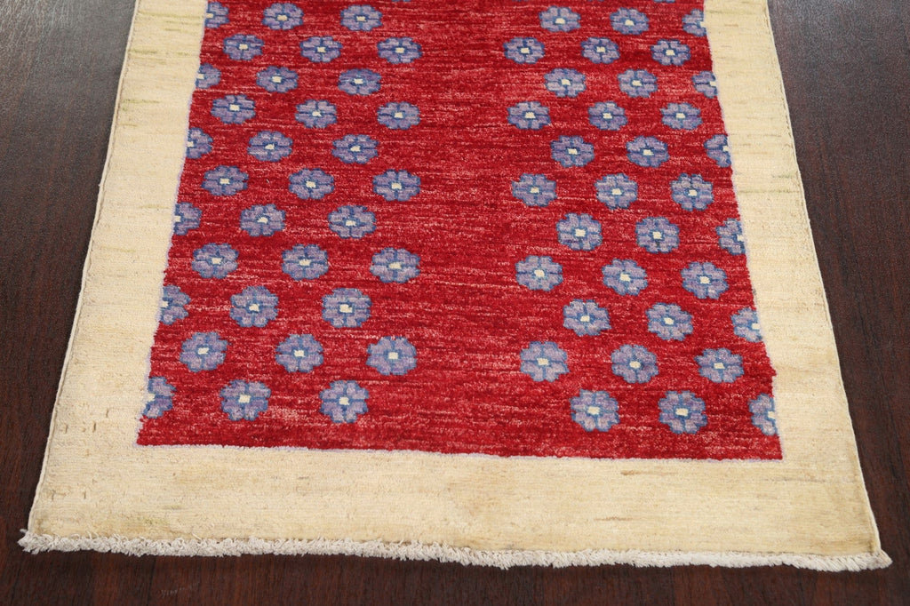 Red Gabbeh Kashkoli Oriental Runner Rug 3x10