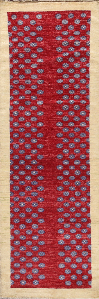 Red Gabbeh Kashkoli Oriental Runner Rug 3x10