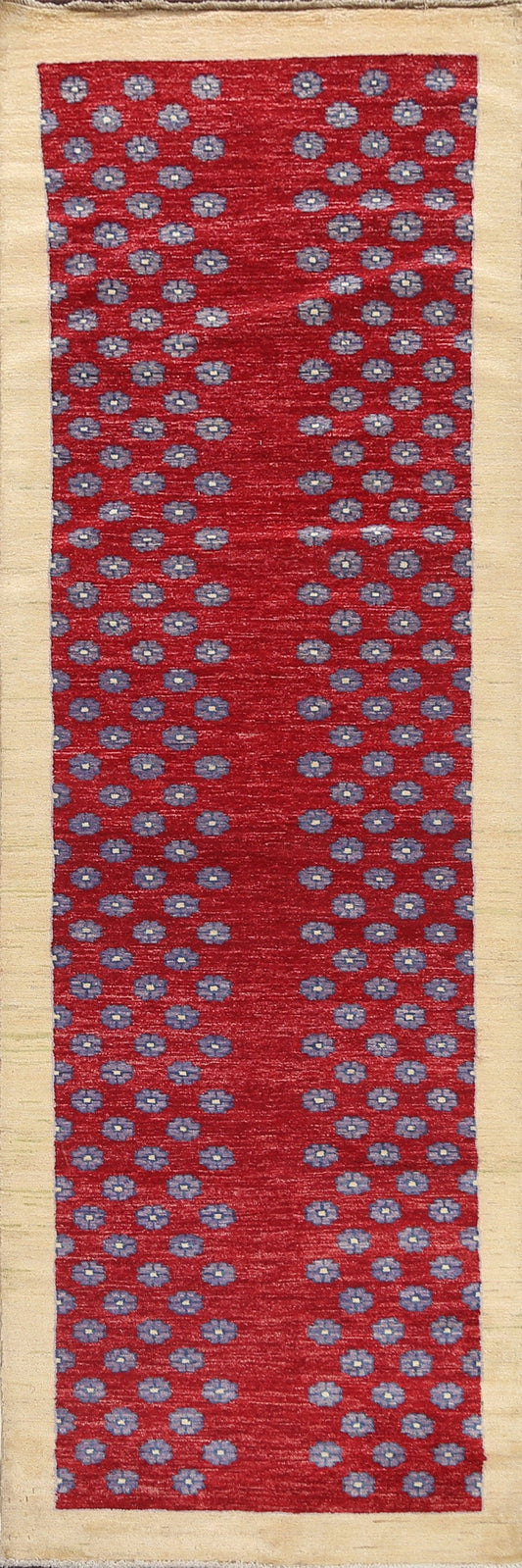 Red Gabbeh Kashkoli Oriental Runner Rug 3x10