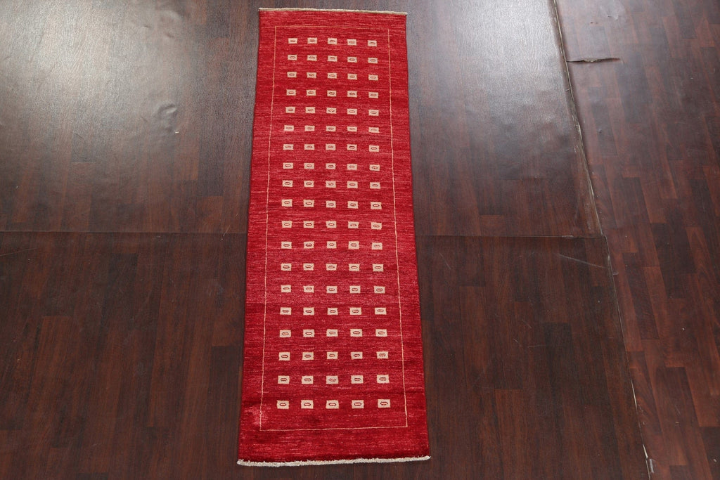 Red Wool Gabbeh Kashkoli Oriental Runner Rug 3x8