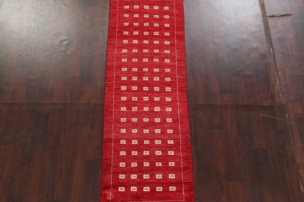 Red Wool Gabbeh Kashkoli Oriental Runner Rug 3x8