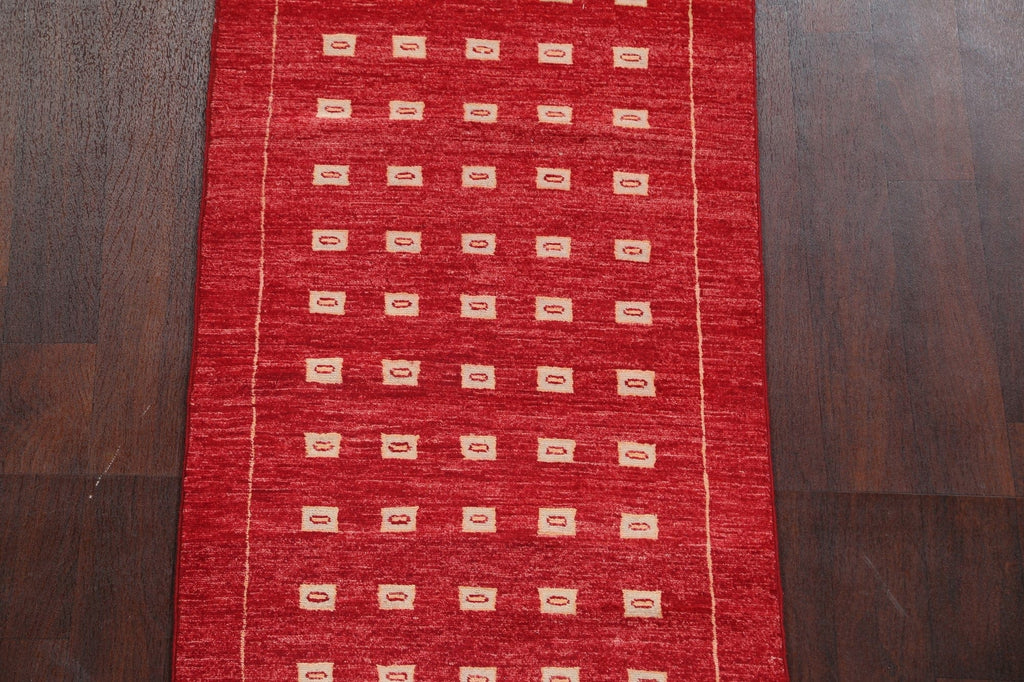 Red Wool Gabbeh Kashkoli Oriental Runner Rug 3x8