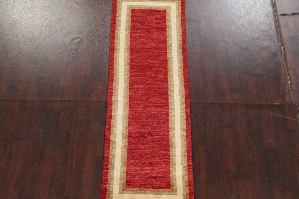 Red Wool Gabbeh Kashkoli Oriental Runner Rug 3x8