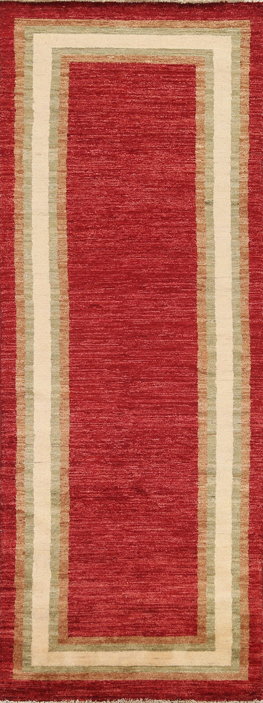 Red Wool Gabbeh Kashkoli Oriental Runner Rug 3x8