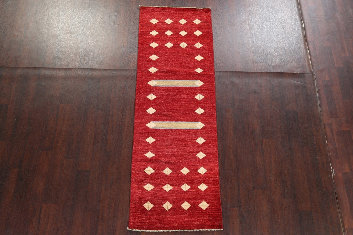 Geometric Red Gabbeh Kashkoli Oriental Runner Rug 3x8