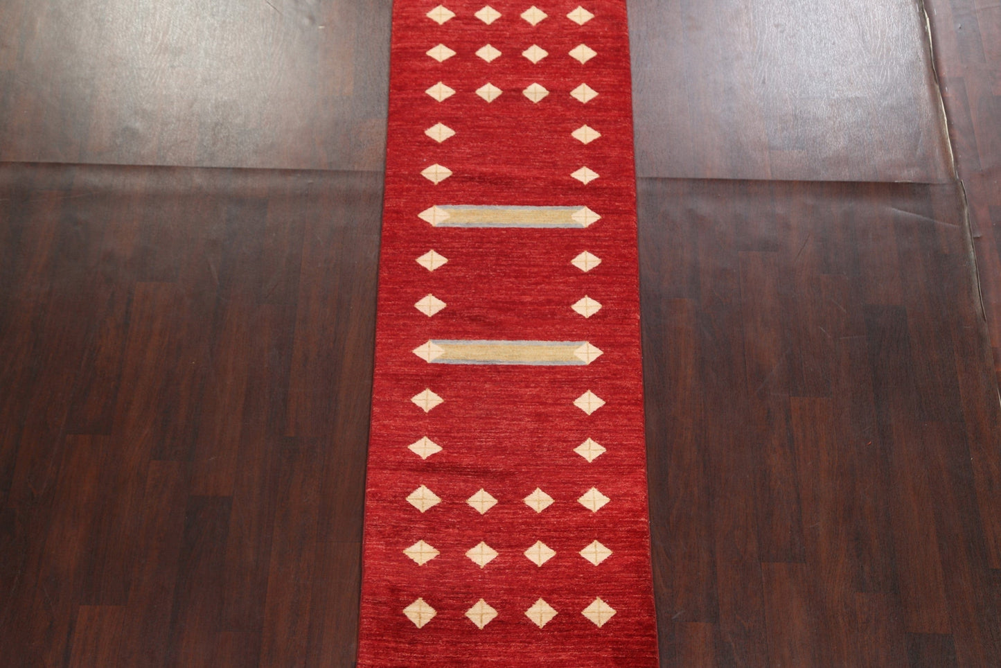 Geometric Red Gabbeh Kashkoli Oriental Runner Rug 3x8