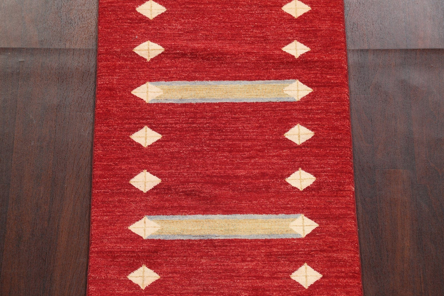 Geometric Red Gabbeh Kashkoli Oriental Runner Rug 3x8