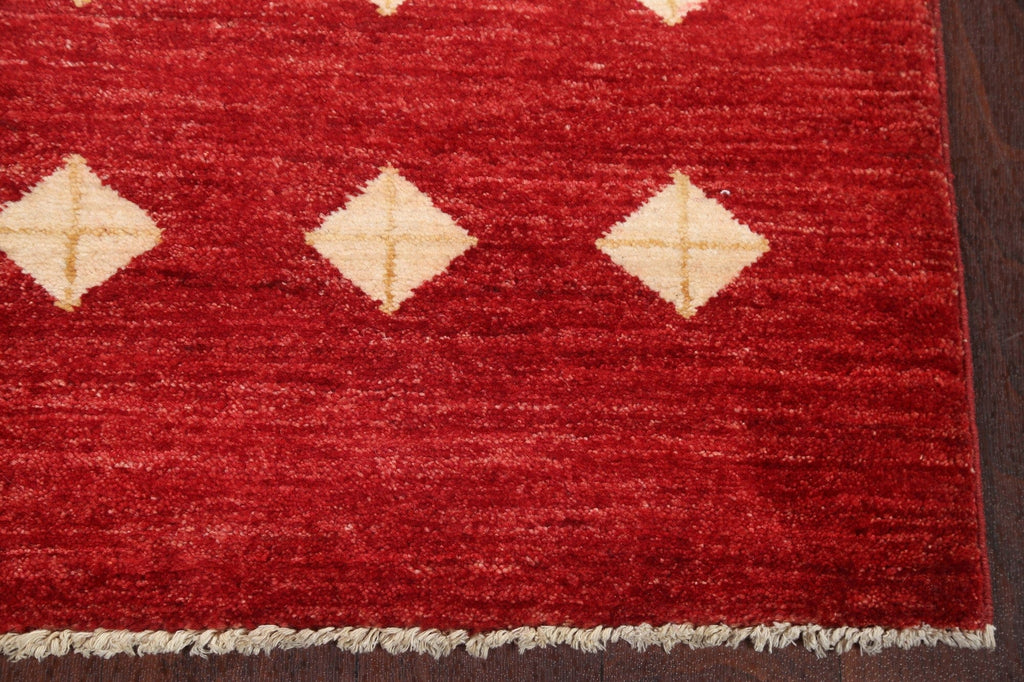 Geometric Red Gabbeh Kashkoli Oriental Runner Rug 3x8