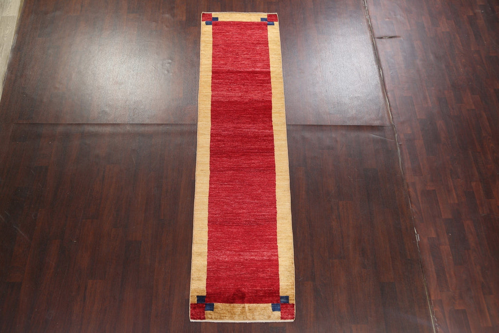 Red Gabbeh Kashkoli Oriental Runner Rug 3x10