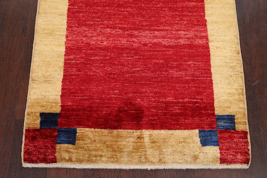 Red Gabbeh Kashkoli Oriental Runner Rug 3x10