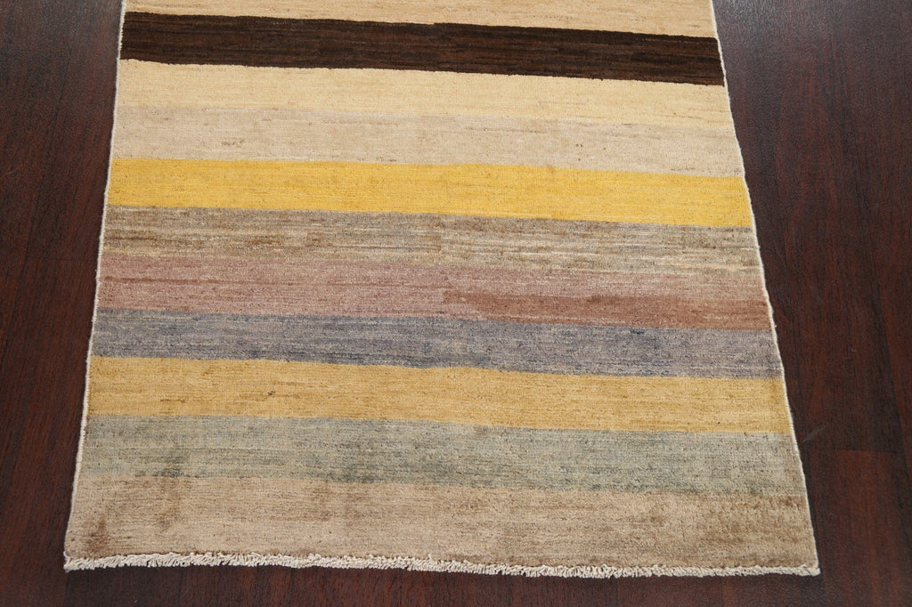 Striped Wool Gabbeh Kashkoli Oriental Runner Rug 3x8