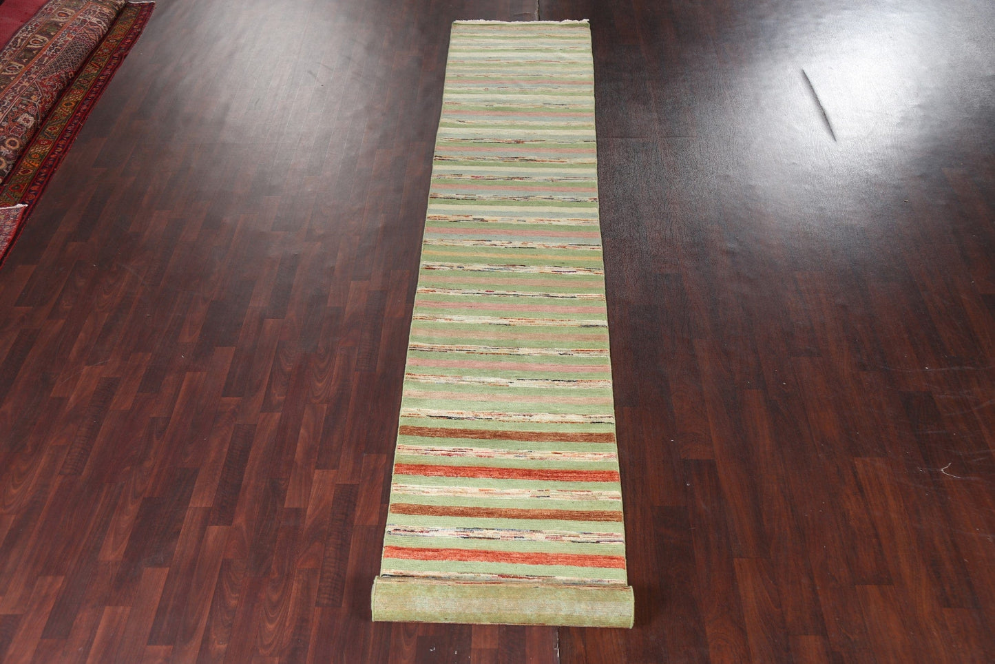 Green Striped Gabbeh Kashkoli Oriental Runner Rug 3x18