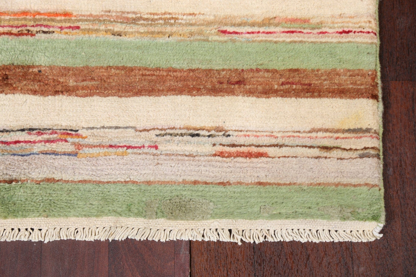 Green Striped Gabbeh Kashkoli Oriental Runner Rug 3x18