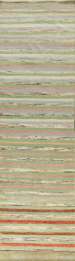 Green Striped Gabbeh Kashkoli Oriental Runner Rug 3x18