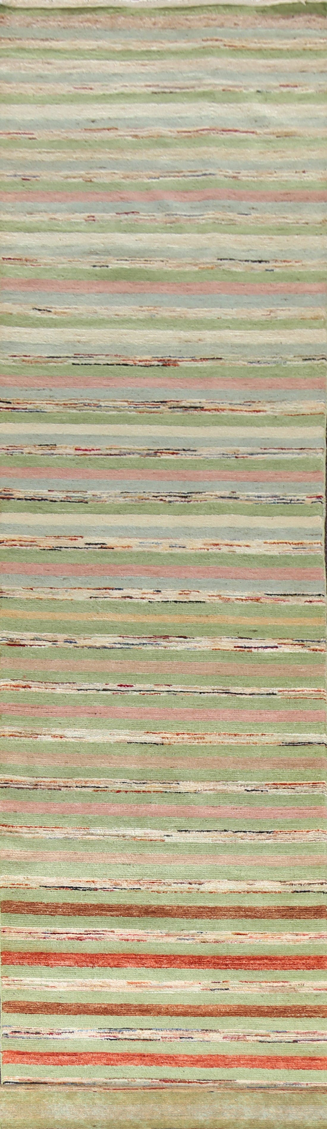 Green Striped Gabbeh Kashkoli Oriental Runner Rug 3x18