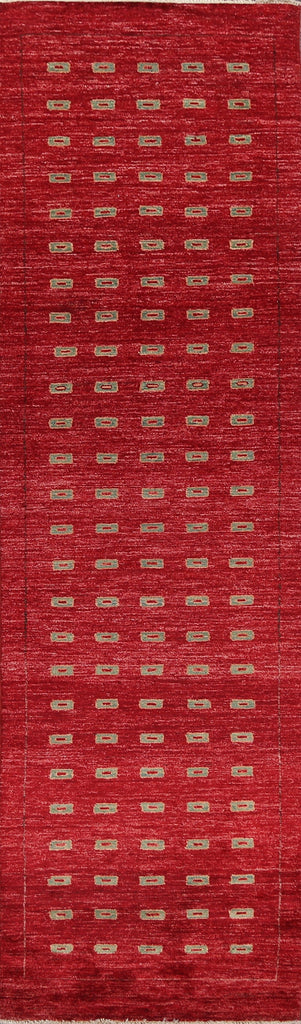 Red Gabbeh Kashkoli Oriental Runner Rug 3x10