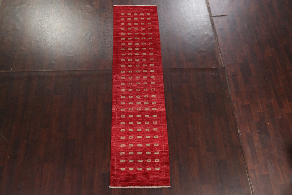 Red Gabbeh Kashkoli Oriental Runner Rug 3x10