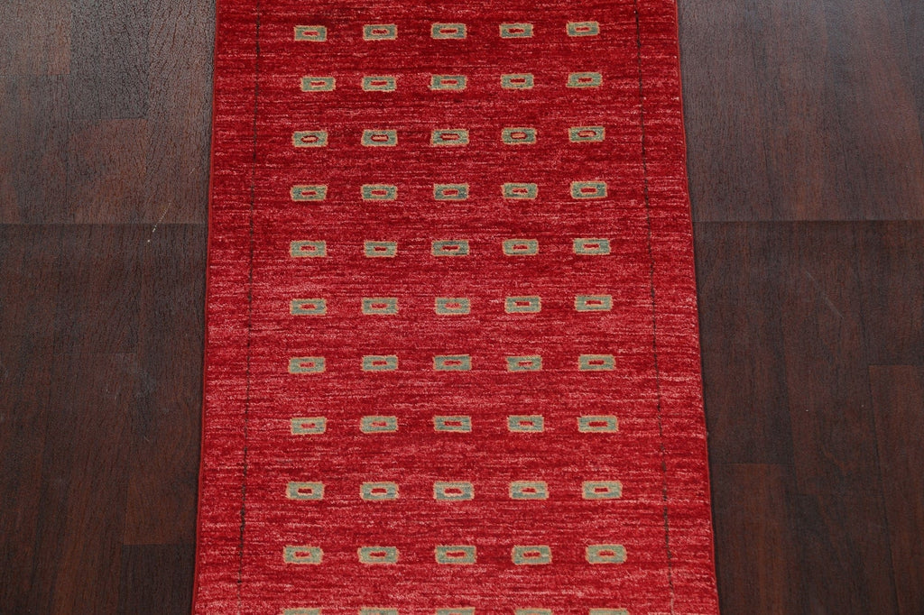 Red Gabbeh Kashkoli Oriental Runner Rug 3x10