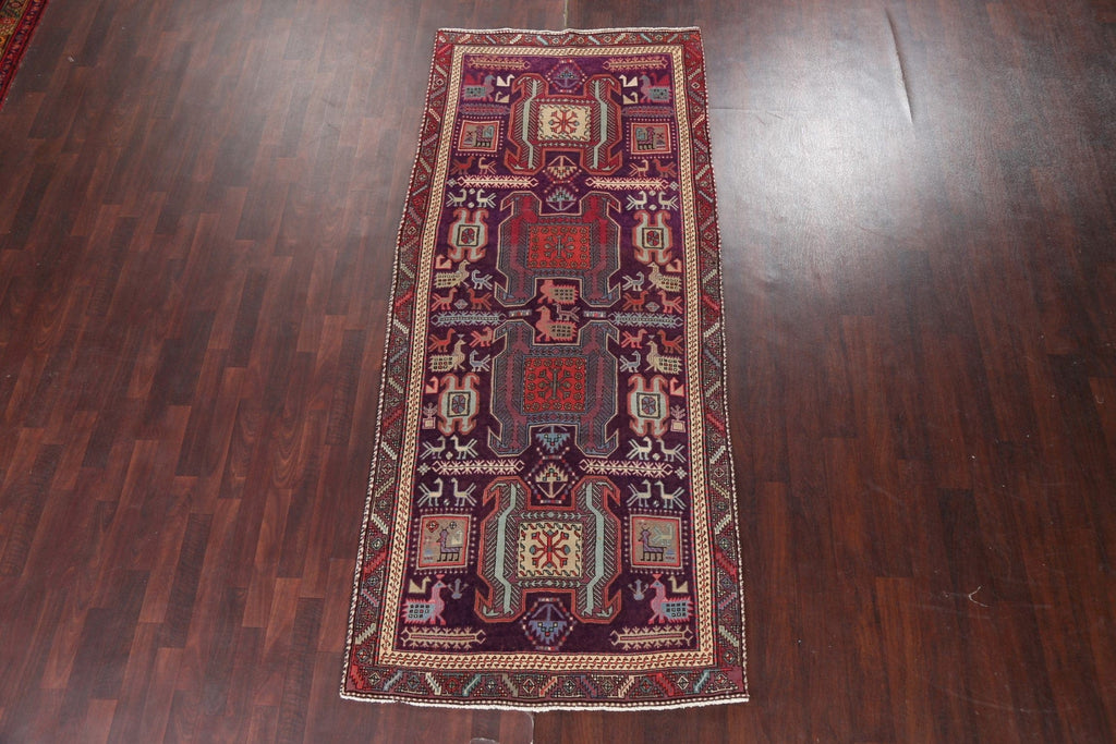 Purple Tribal Meshkin Persian Runner Rug 4x10