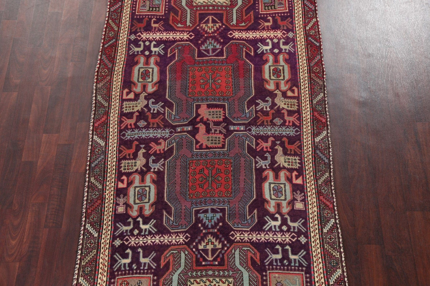 Purple Tribal Meshkin Persian Runner Rug 4x10