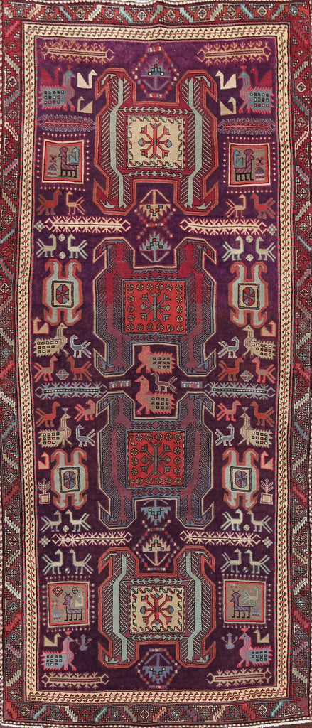 Purple Tribal Meshkin Persian Runner Rug 4x10