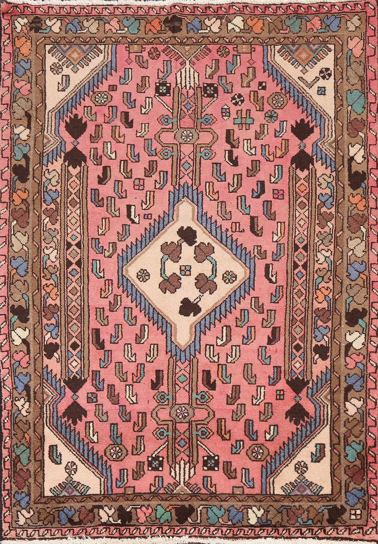 Vintage Pink Wool Hamedan Persian Rug 3x5