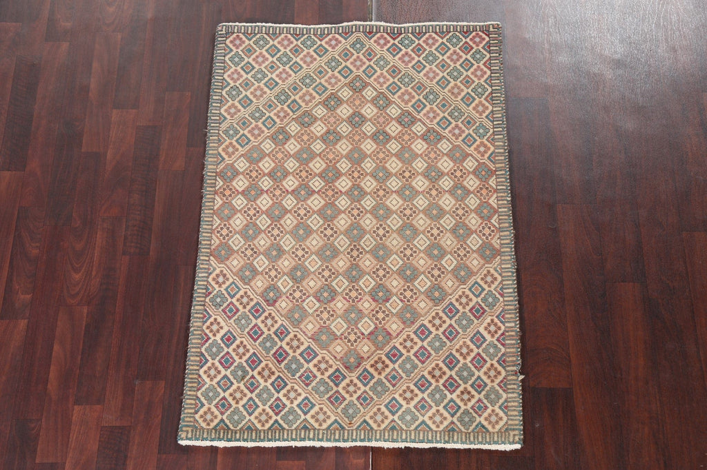 Geometric Wool Hamedan Vintage Persian Rug 3x5