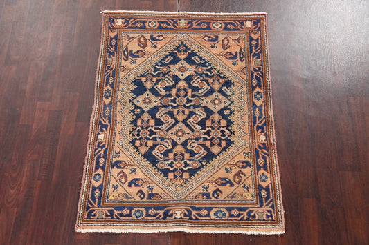 Vegetable Dye Navy Blue Hamedan Persian Area Rug 4x5