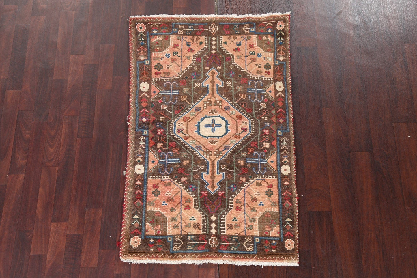 Brown Wool Hamedan Persian Vintage Rug 3x5