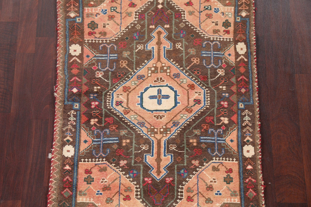 Brown Wool Hamedan Persian Vintage Rug 3x5