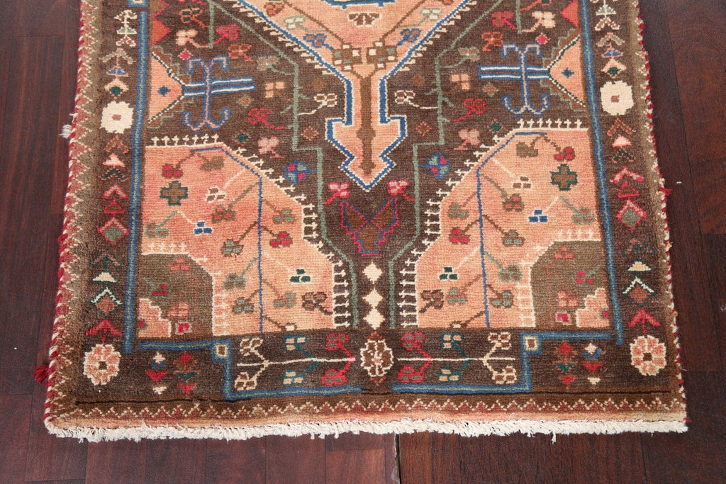 Brown Wool Hamedan Persian Vintage Rug 3x5