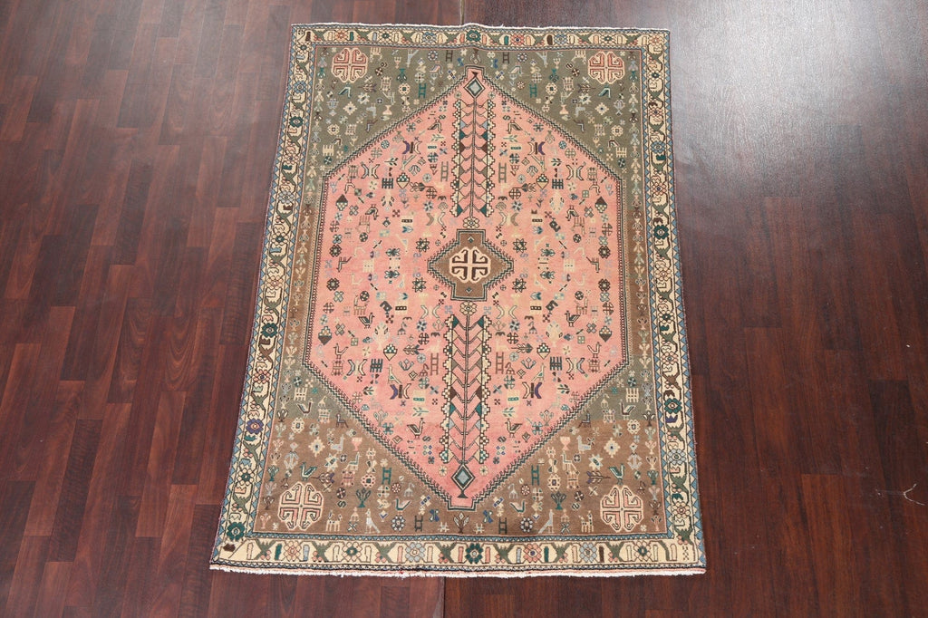 Vegetable Dye Wool Pink Shiraz Persian Area Rug 5x7