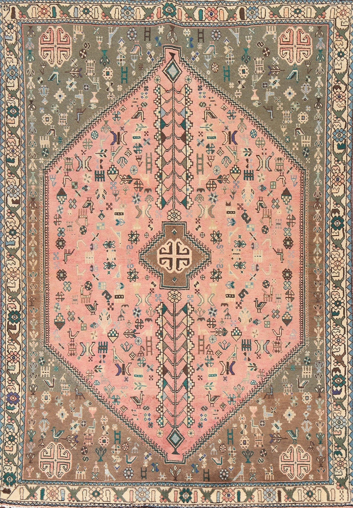 Vegetable Dye Wool Pink Shiraz Persian Area Rug 5x7