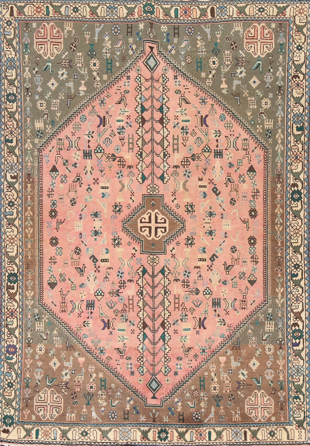 Vegetable Dye Wool Pink Shiraz Persian Area Rug 5x7