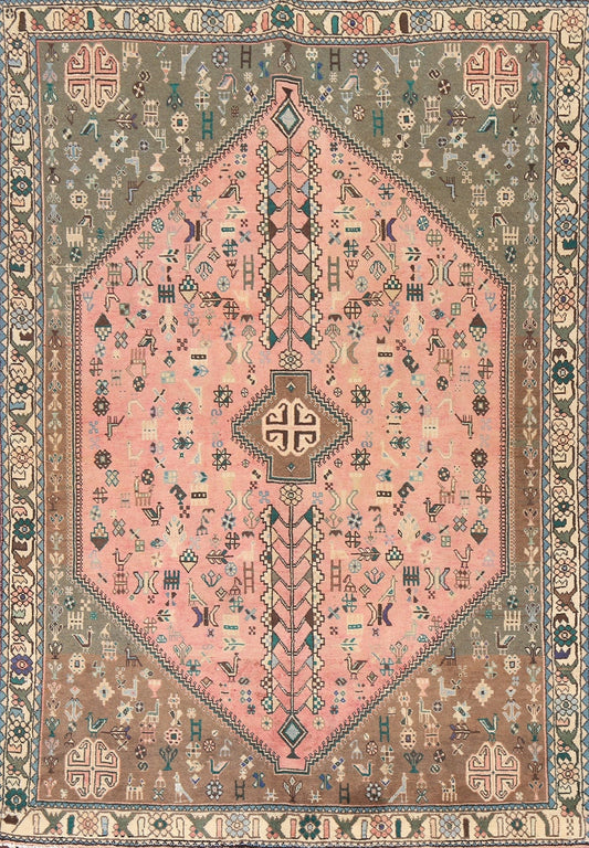 Vegetable Dye Wool Pink Shiraz Persian Area Rug 5x7