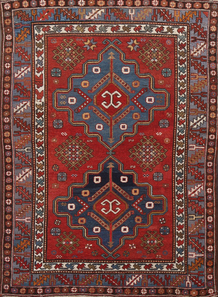 Pre-1900 Antique Vegetable Dye Kazak Oriental Rug 5x7