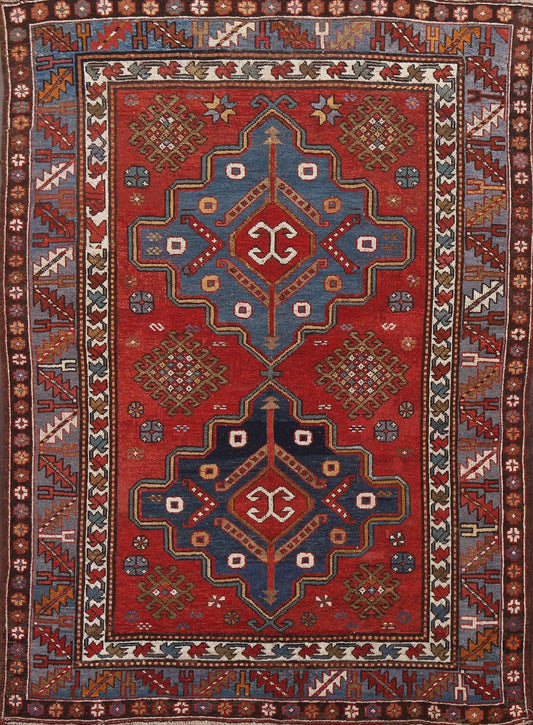 Pre-1900 Antique Vegetable Dye Kazak Oriental Rug 5x7