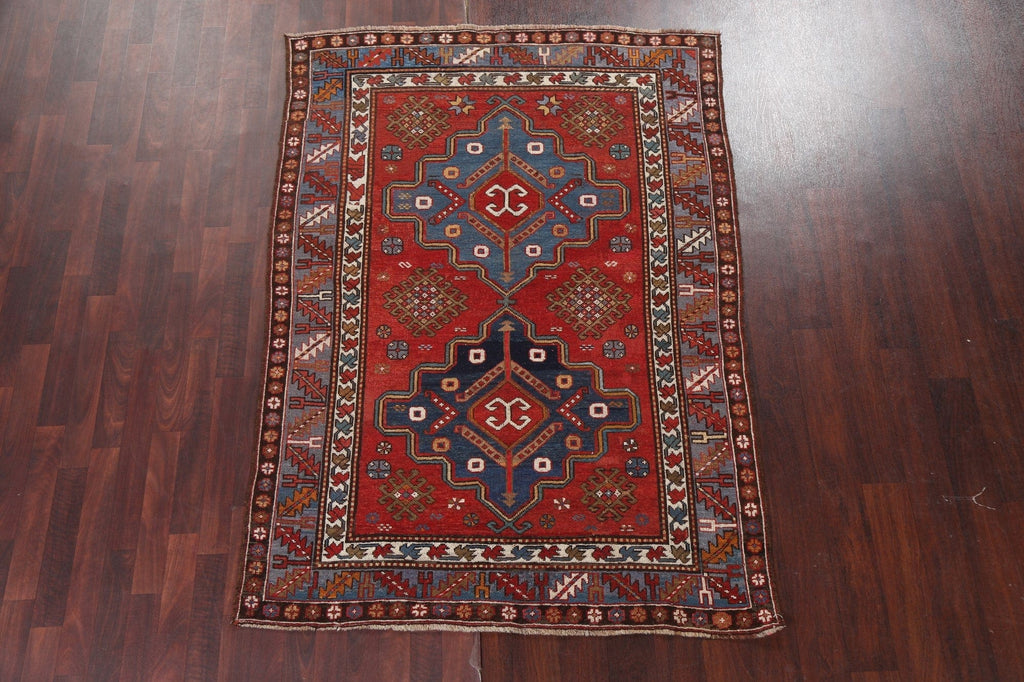 Pre-1900 Antique Vegetable Dye Kazak Oriental Rug 5x7