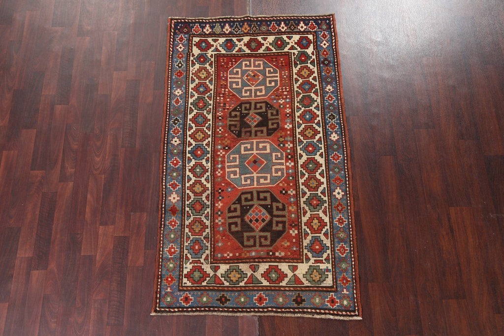 Pre-1900 Antique Vegetable Dye Kazak Oriental Rug 4x6