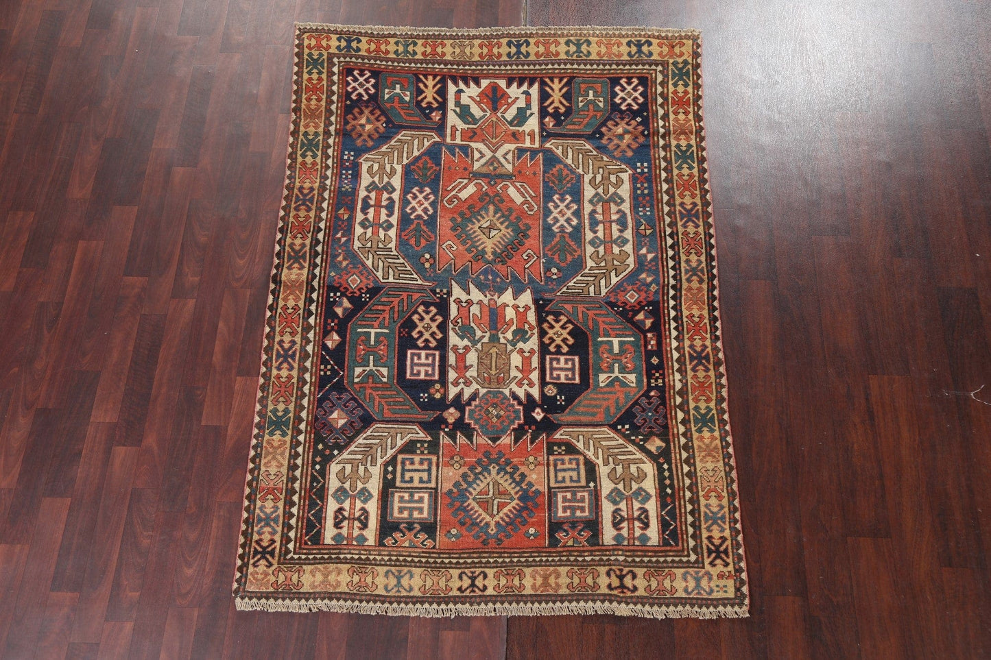 Pre-1900 Antique Vegetable Dye Caucasian Oriental Rug 5x7