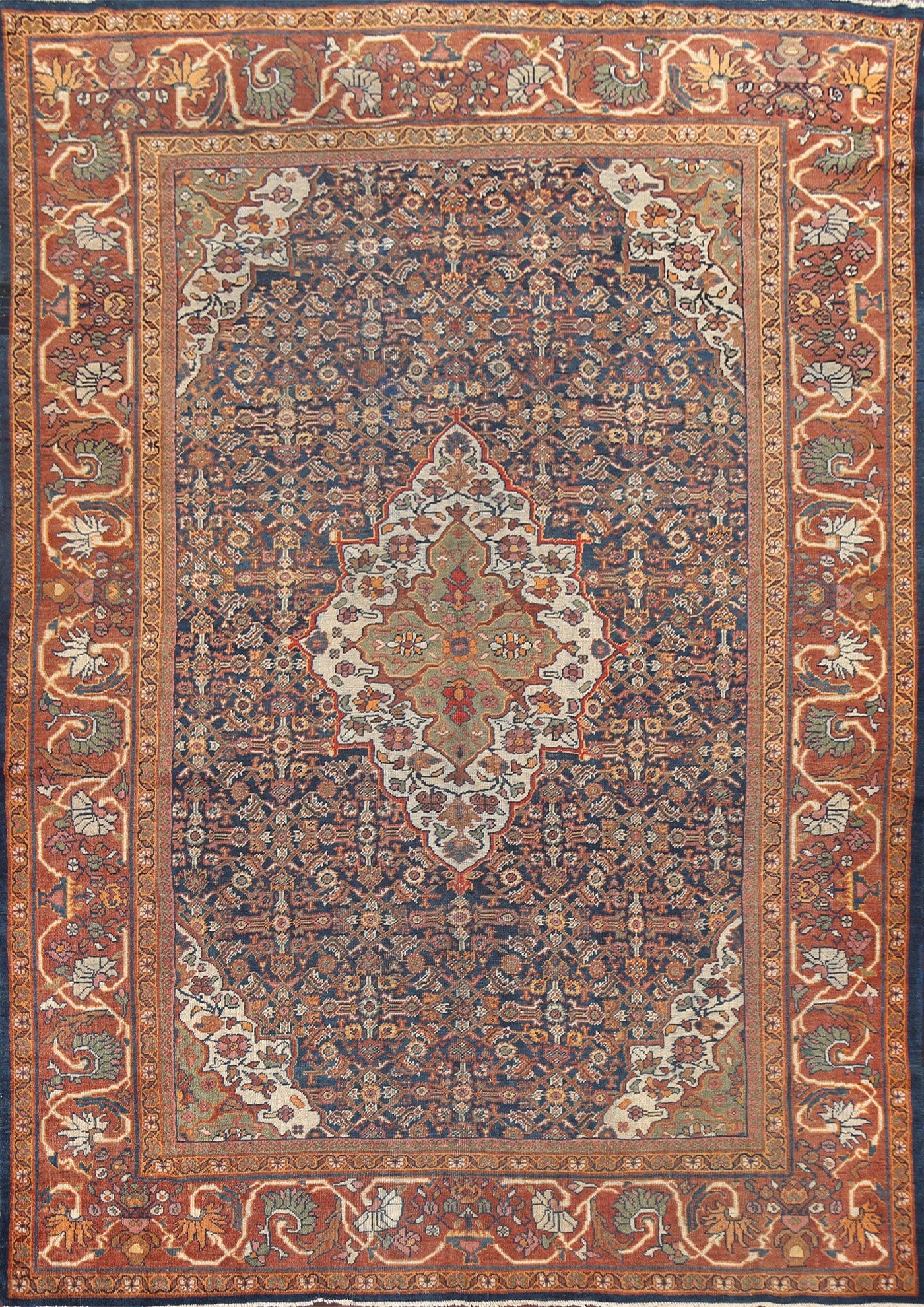 Pre-1900 Antique Vegetable Dye Mahal Persian Rug 9x12