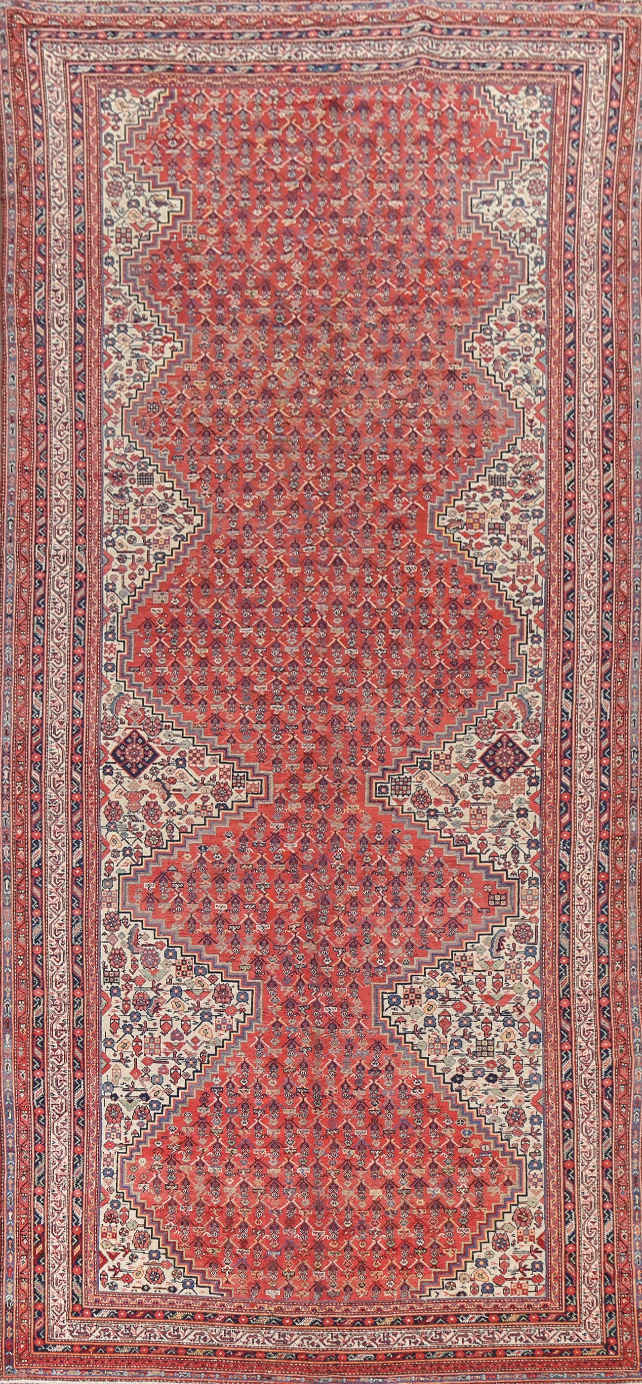 Pre-1900 Antique Vegetable Dye Malayer Persian Runner Rug 7x17