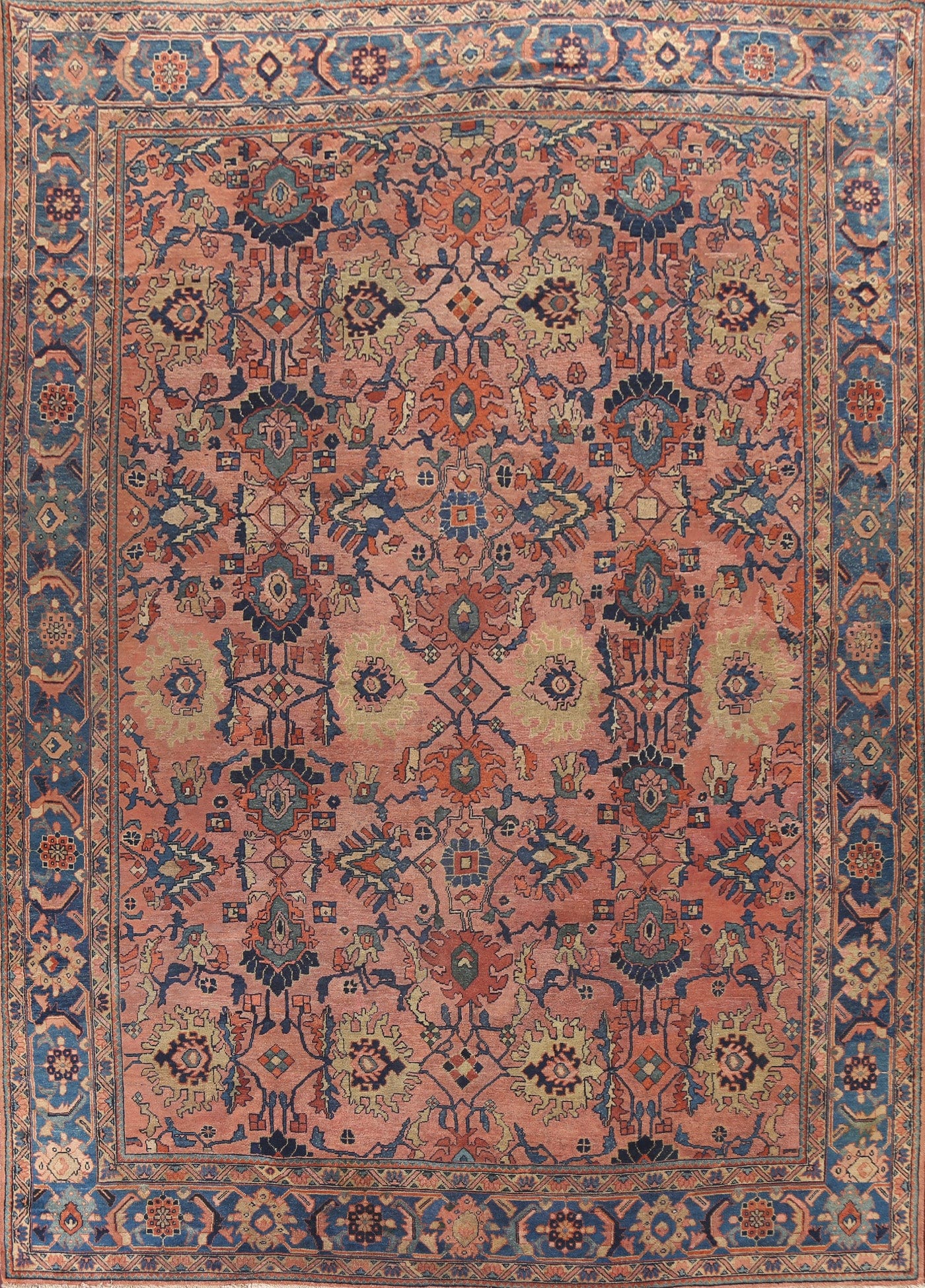 Pre-1900 Antique Vegetable Dye Sultanabad Ziegler Persian Rug 10x12