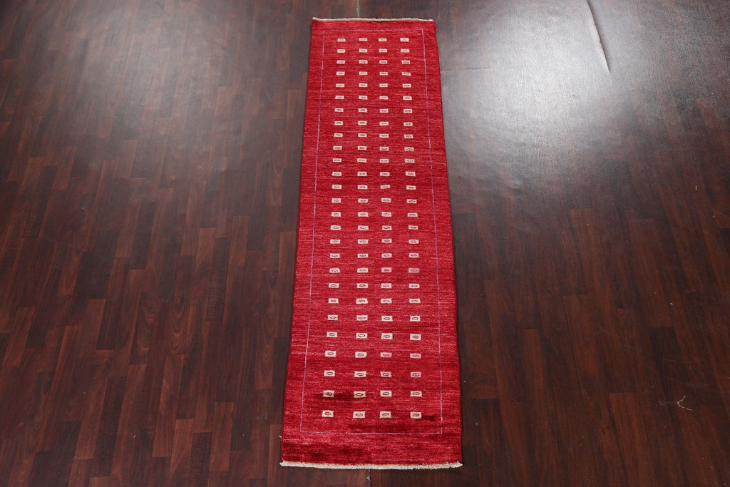 Red Geometric Gabbeh Kashkoli Oriental Runner Rug 3x9