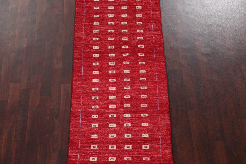 Red Geometric Gabbeh Kashkoli Oriental Runner Rug 3x9