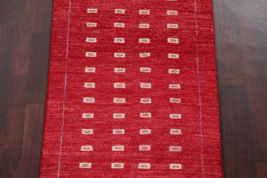 Red Geometric Gabbeh Kashkoli Oriental Runner Rug 3x9