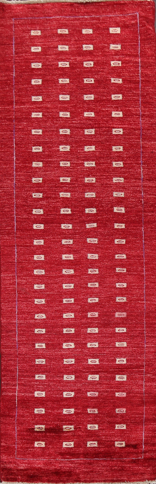 Red Geometric Gabbeh Kashkoli Oriental Runner Rug 3x9