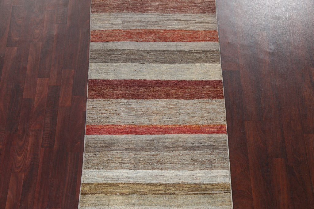 Striped Gabbeh Kashkoli Oriental Runner Rug 3x9