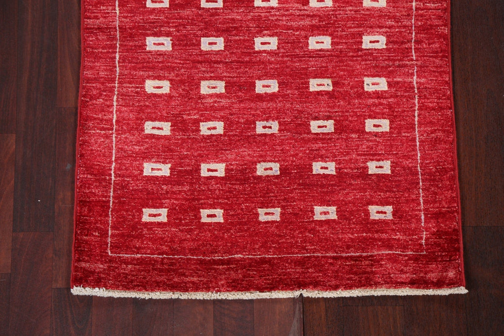 Red Wool Gabbeh Kashkoli Oriental Runner Rug 3x8